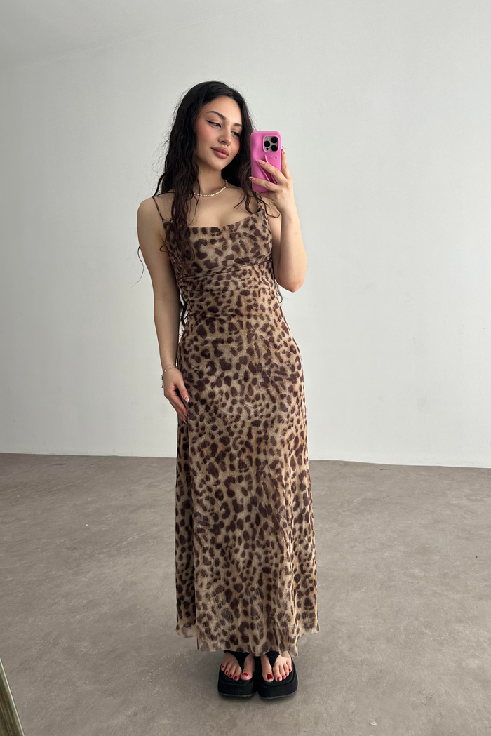 ZRA Orj. Leopar Desenli Midi Elbise