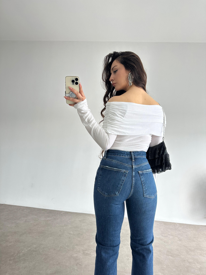 ZRA Orj. Taşlı Mom Mavi Jean