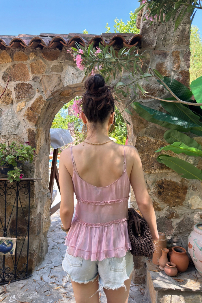 Zra Orj. Bağcıklı Şifon Pembe Askılı Bluz