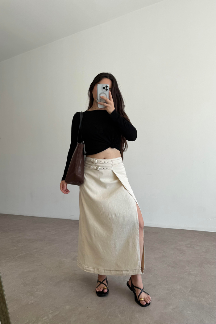 Zra Orj. Kemer Bağlama Detaylı Taş Etek 