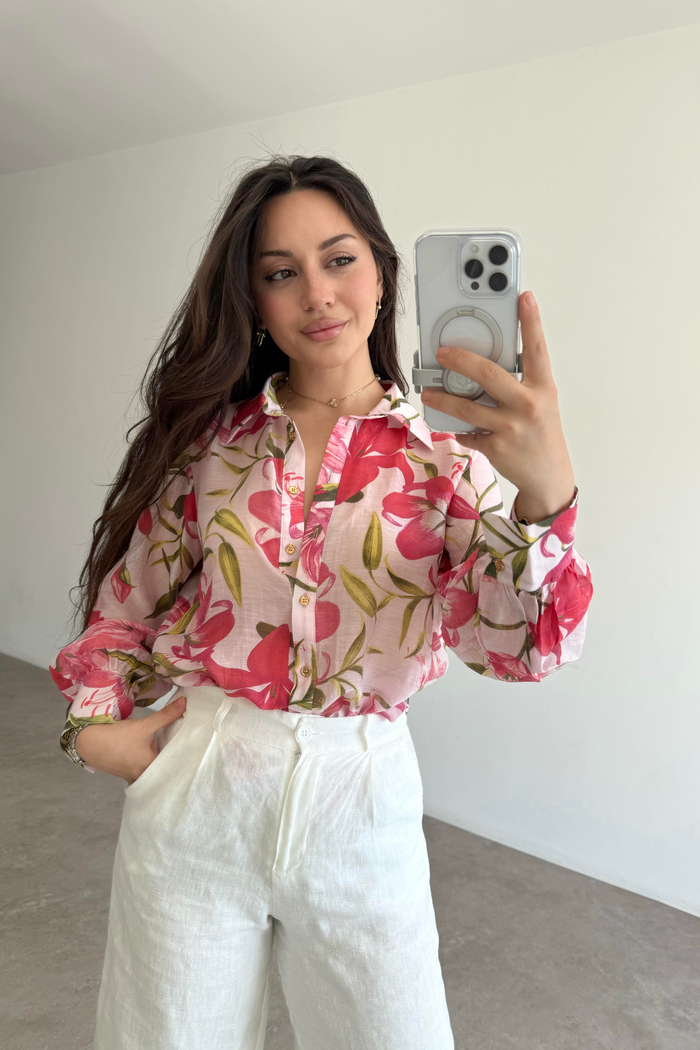 Zra Orj. Çiçek Desenli Gold Düğme Gömlek