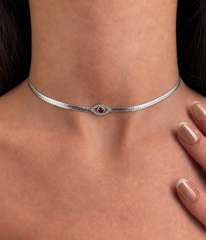 925 Ayar Gümüş Altın Kaplama Choker Göz Kolye 