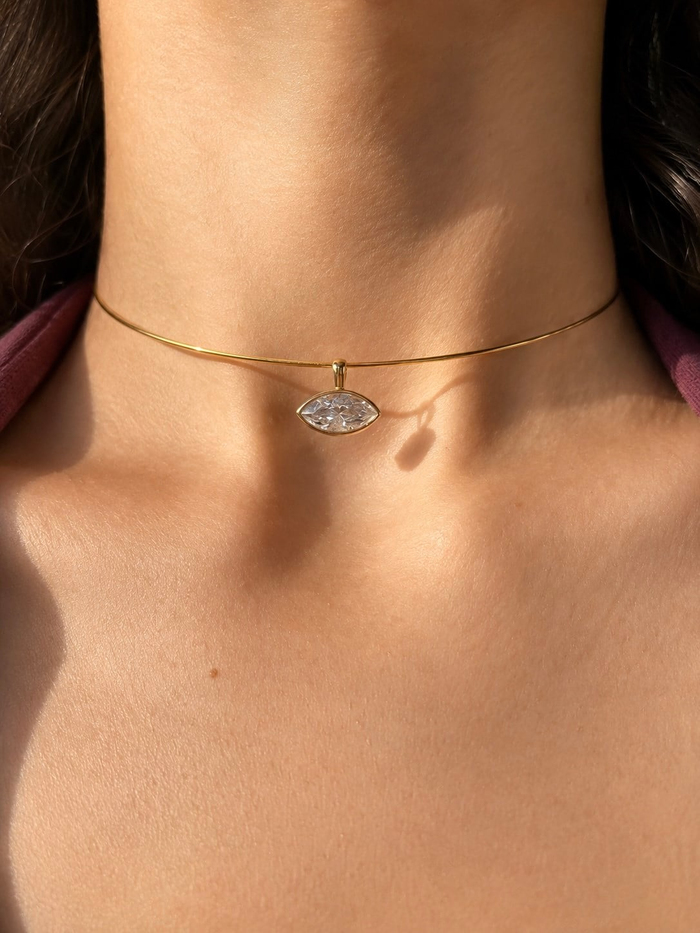 925 Ayar Gümüş Altın Kaplama Choker  Kolye