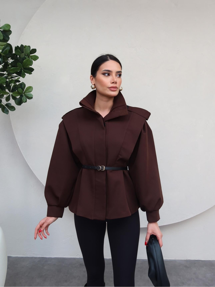 Acı Kahve Kemerli Tasarım Ceket