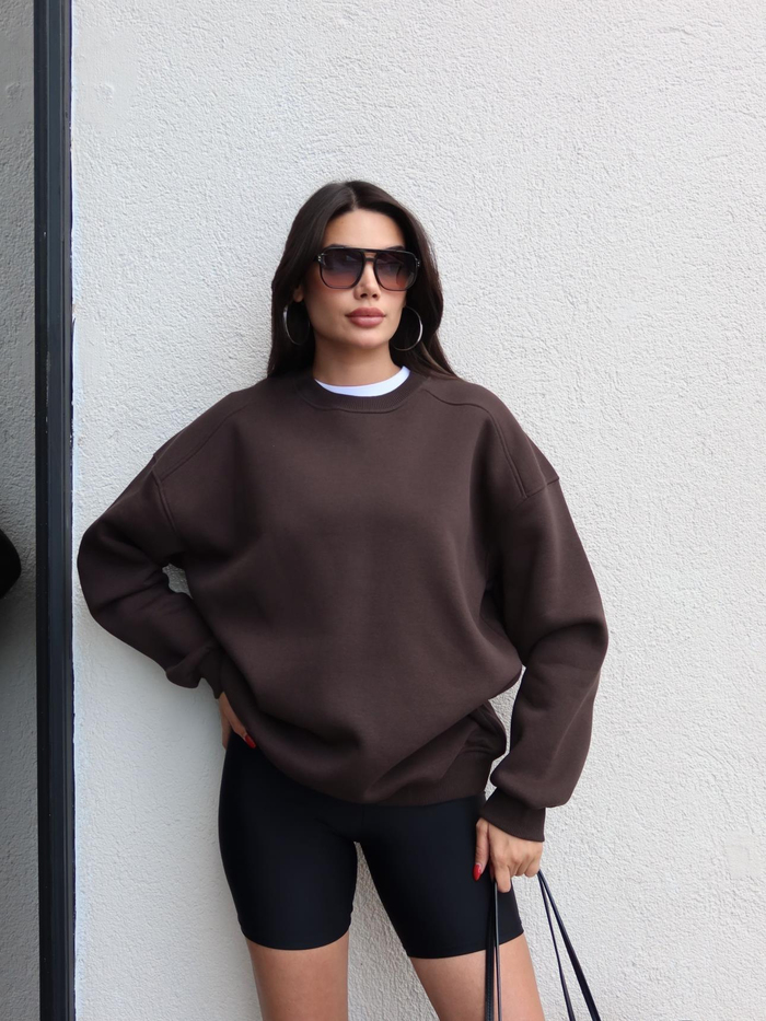 Acı Kahve Oversize Şardonlu Sweatshirt