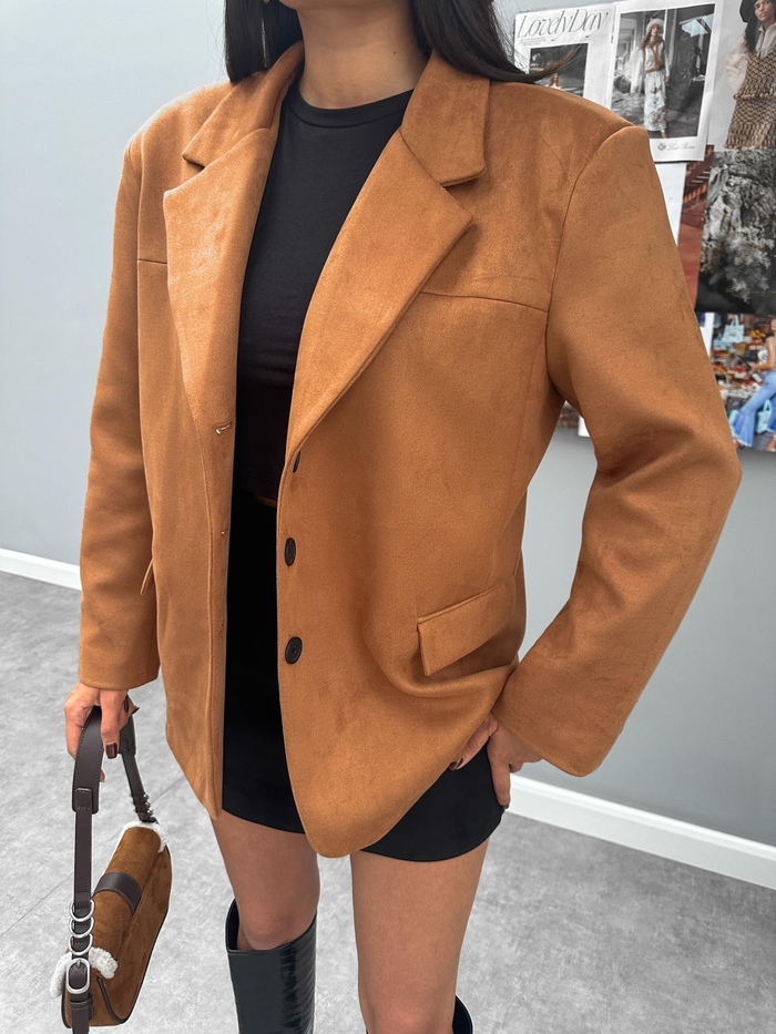 Açık Taba Oversize Süet Blazer Ceket