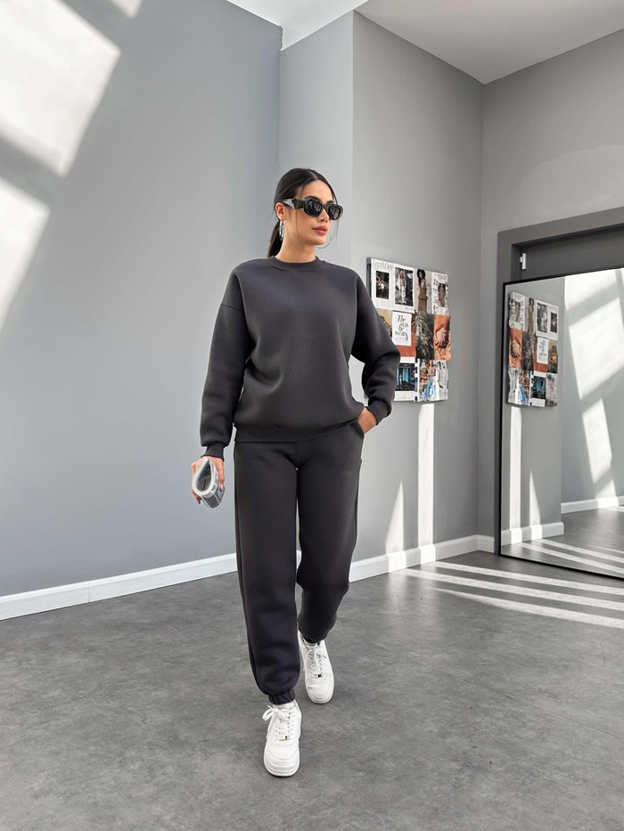 Antrasit Basic Sweatshirt Takım