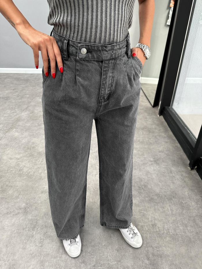 Antrasit Dil Detaylı Denim Pantolon