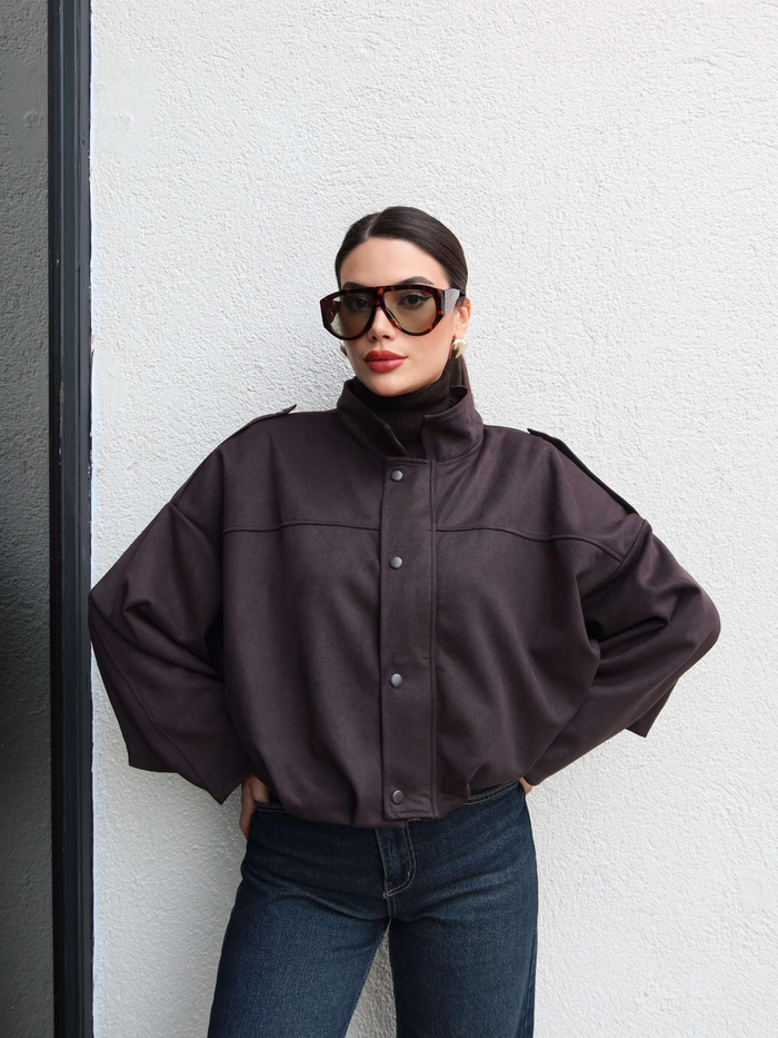 Apoletli Süet Bomber Ceket