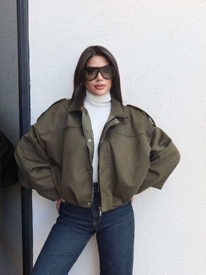 Apoletli Süet Bomber Ceket