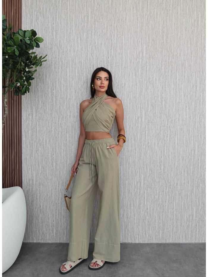 Arkadan Bağlamalı Büzgülü Crop Takım