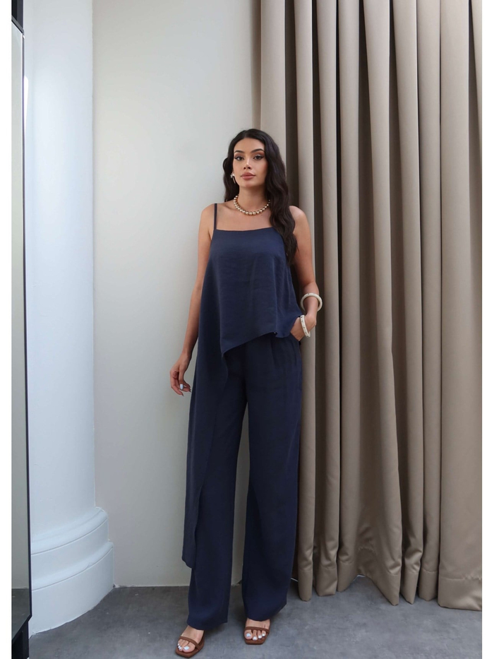 Asimetrik Kesim Bluz Pantolon Takım