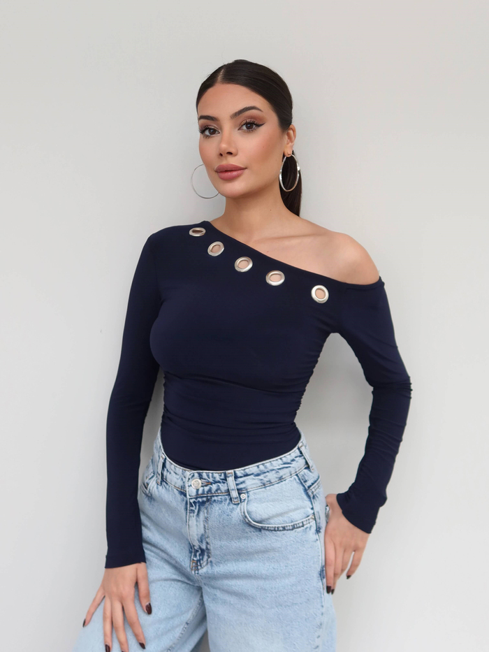 Asimetrik Kuşgözü Detay Bluz E.H Collection