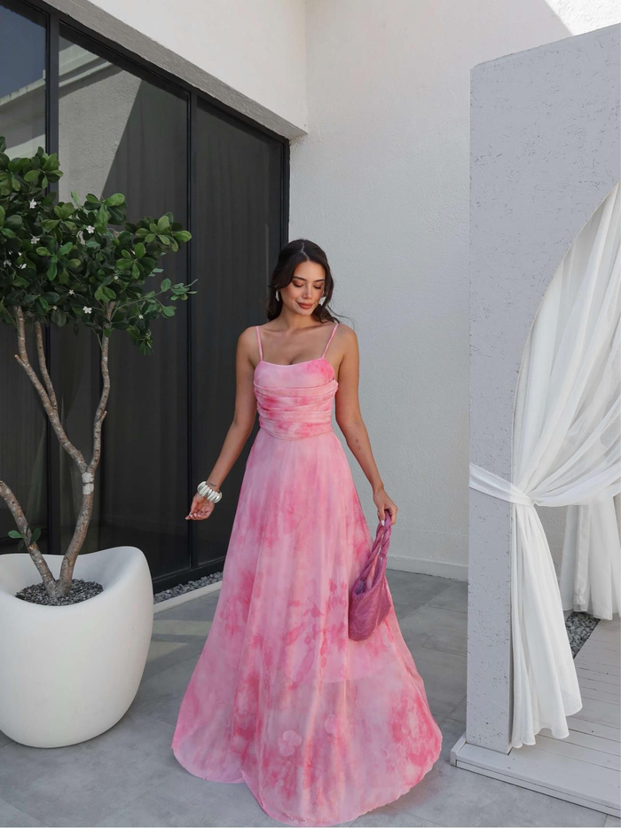 Askılı Drapeli Şifon Elbise