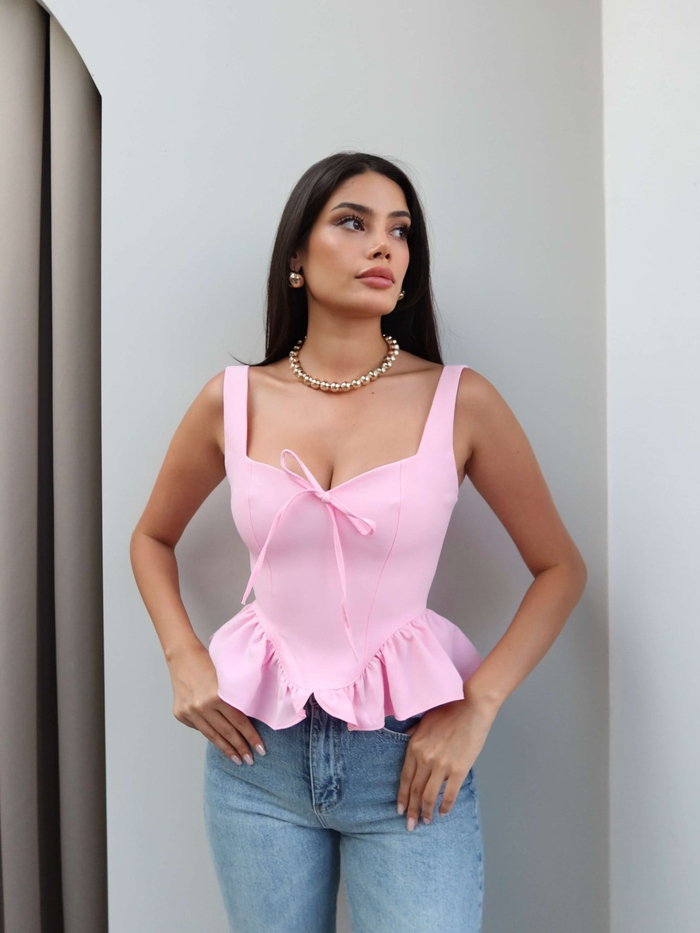 Askılı Fiyonk Bağcık Detaylı Bluz