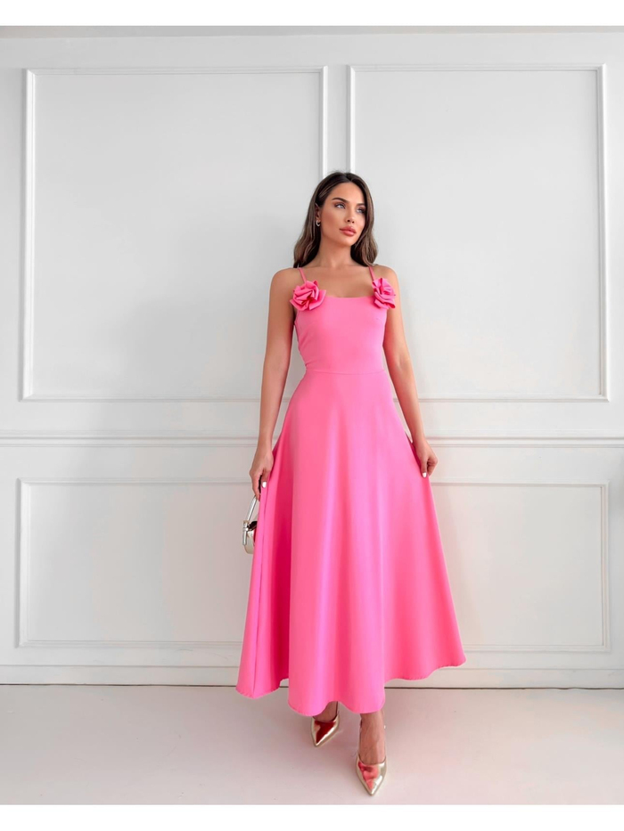 Askısında Rose Detail Midi Elbise