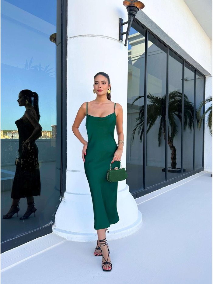 Ayar Askılı Saten Elbise