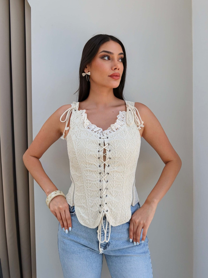 Bağcık Detaylı Örgü Bluz