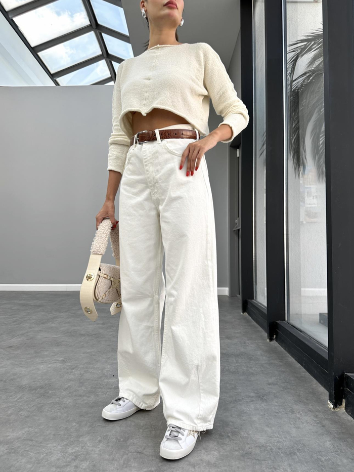 Baggy Paça Pensli Ekru Jean