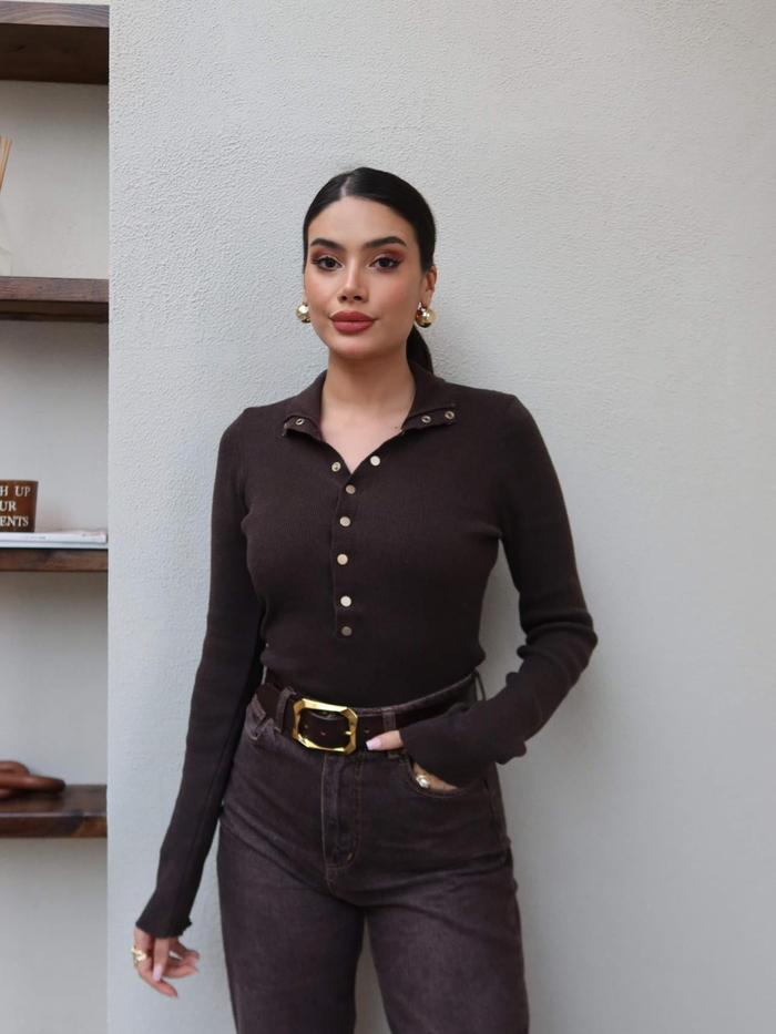 Balıkçı Yaka Çıtçıtlı Triko Kazak
