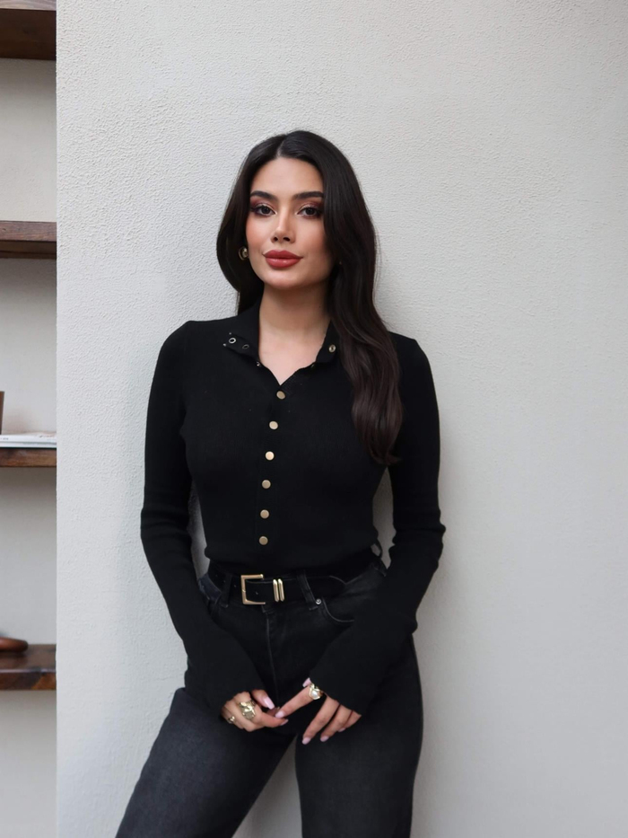 Balıkçı Yaka Çıtçıtlı Triko Kazak