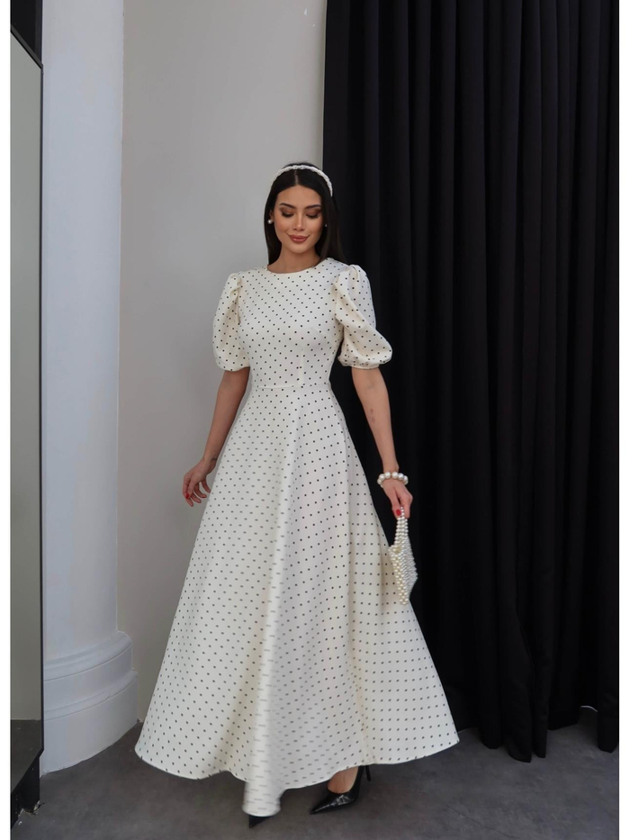 Balon Kol Puantiyeli Maxi Elbise