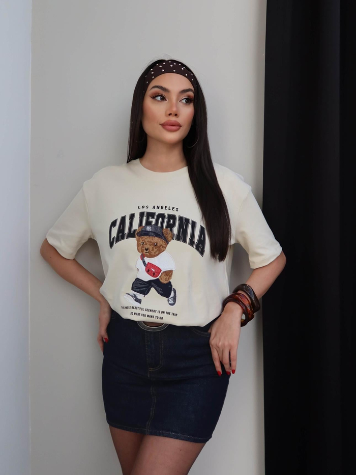 Bear California Baskılı T-Shirt