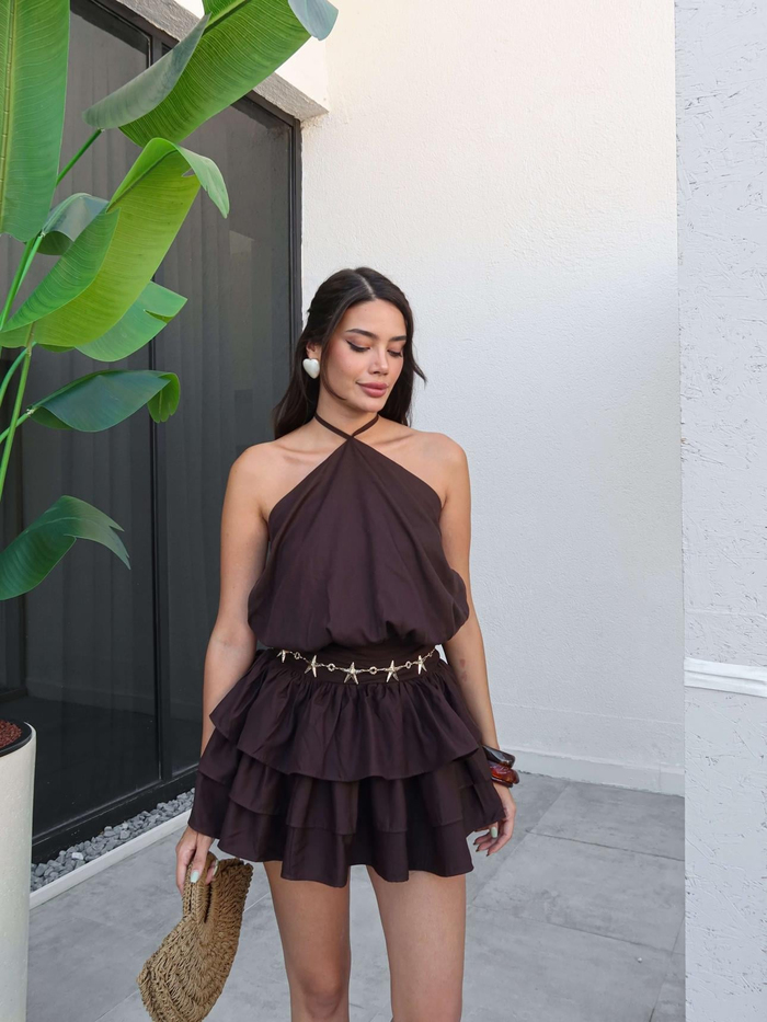 Bel Drape İp Bağlamalı Mini Elbise