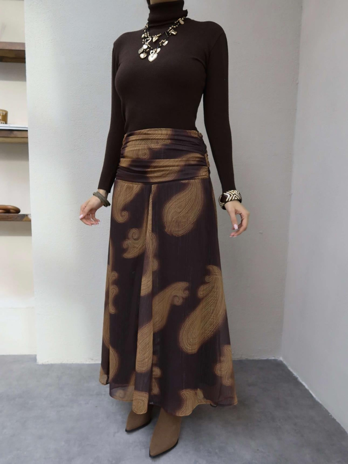 Bel Drape Simli Şifon Etek