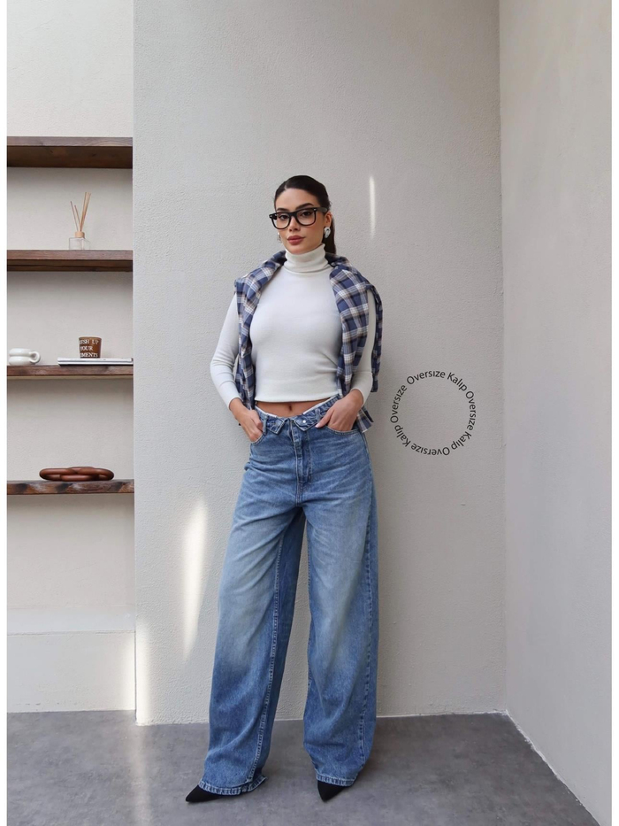 Bel Katlama Geniş Paça Jean
