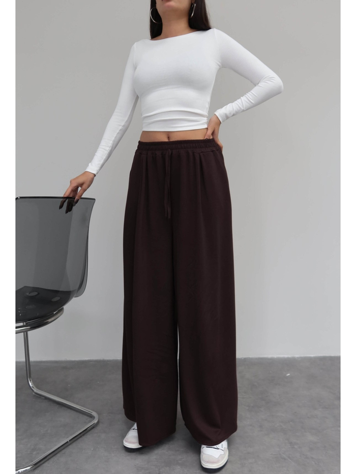 Bel Lastikli Modal Geniş Paça Pantolon