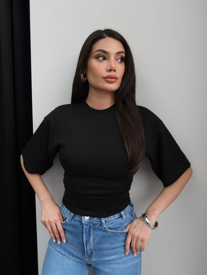 Bel Oturtmalı Büzgülü Tshirt