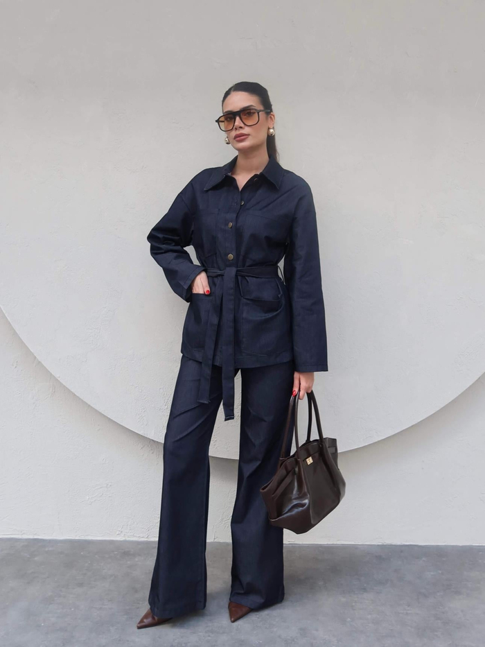 Belden Bağlamalı Tensel Denim Takım