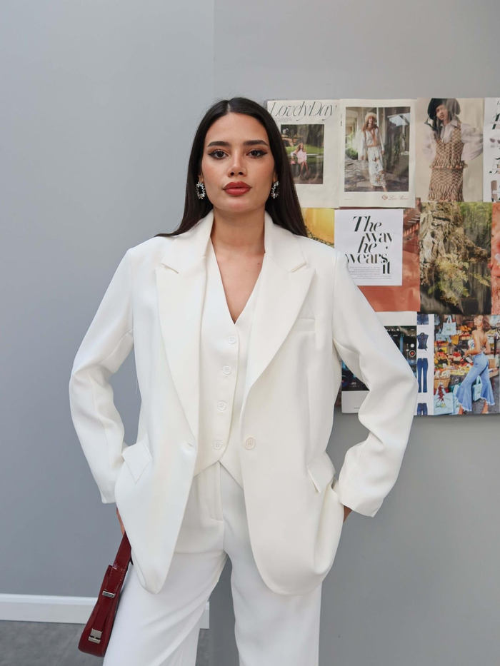 Beyaz Casual Blazer Ceket