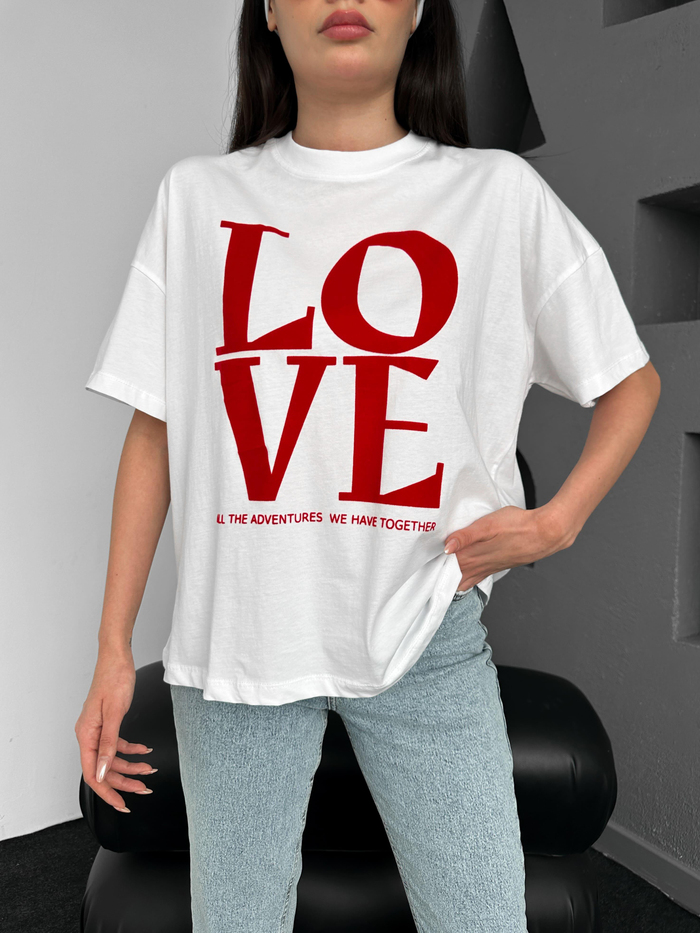 Beyaz Love BaskılıTshirt