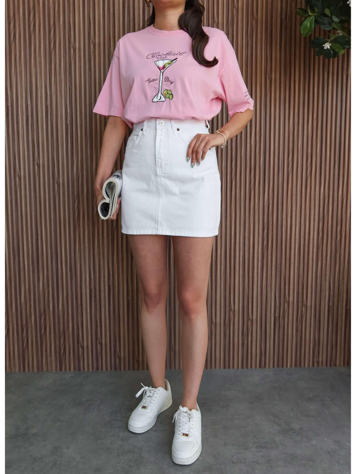 Beyaz Mini Denim Etek