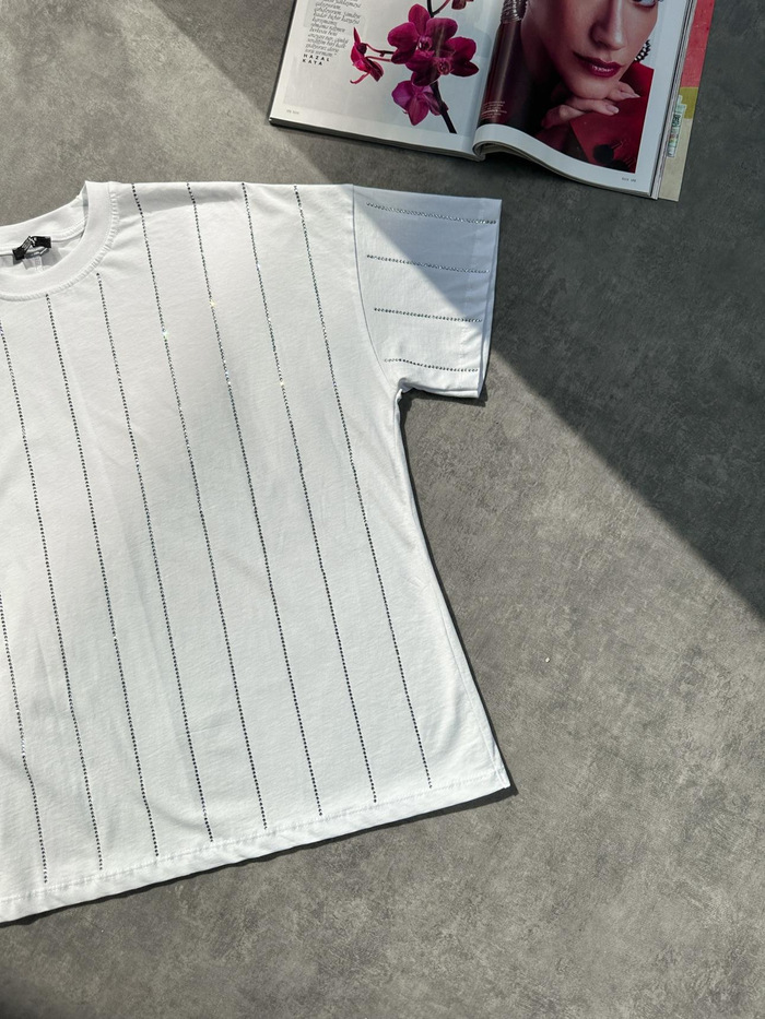 Beyaz Taş Çizgili Tshirt