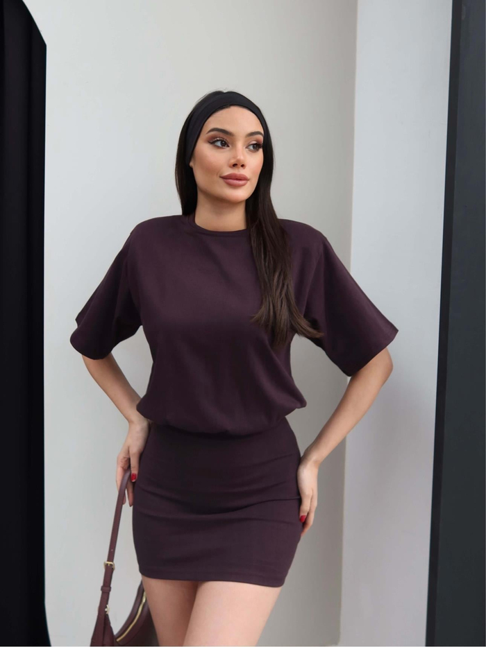 Bisiklet Yaka Bel Oturtmalı Mini Elbise