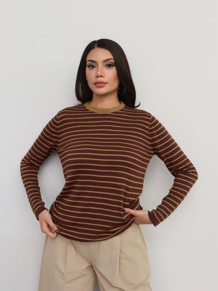 Bisiklet Yaka Çizgili Oversize Kazak