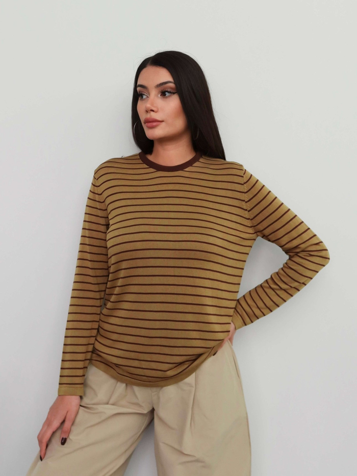 Bisiklet Yaka Çizgili Oversize Kazak
