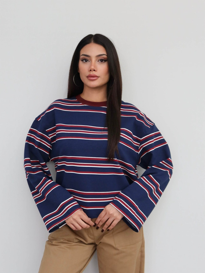 Bisiklet Yaka Çizgili Sweatshirt