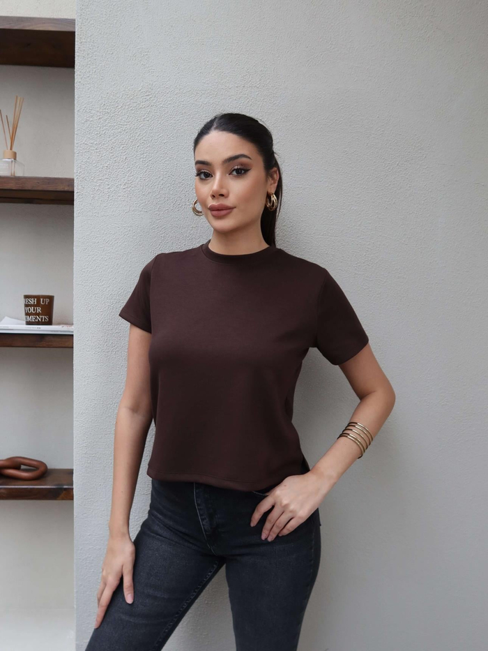Bisiklet Yaka Düz Tshirt