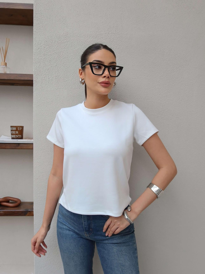 Bisiklet Yaka Düz Tshirt