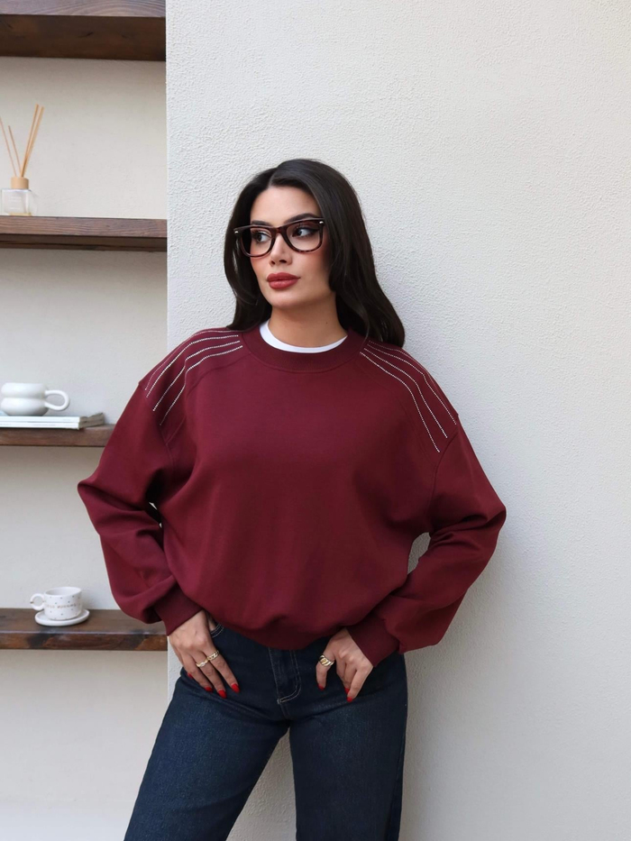 Bisiklet Yaka Omuz Taşlı Sweat