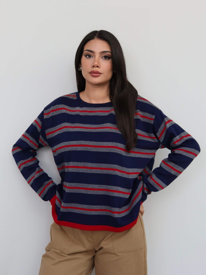 Bisiklet Yaka Oversize Triko Bluz