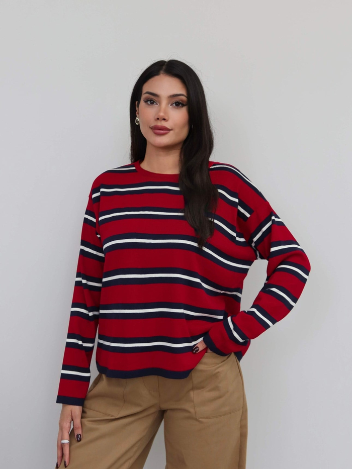 Bisiklet Yaka Oversize Triko Bluz