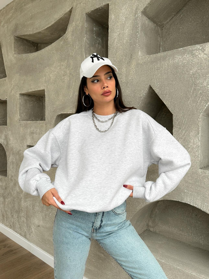 Bisiklet Yaka Şardonlu Düz Sweat