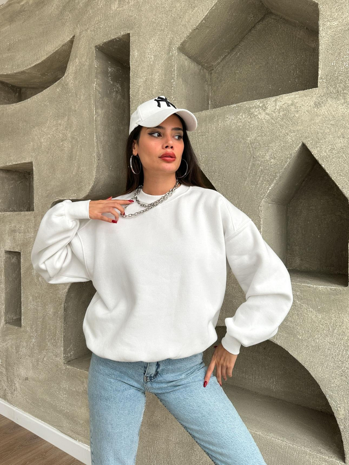Bisiklet Yaka Şardonlu Düz Sweat