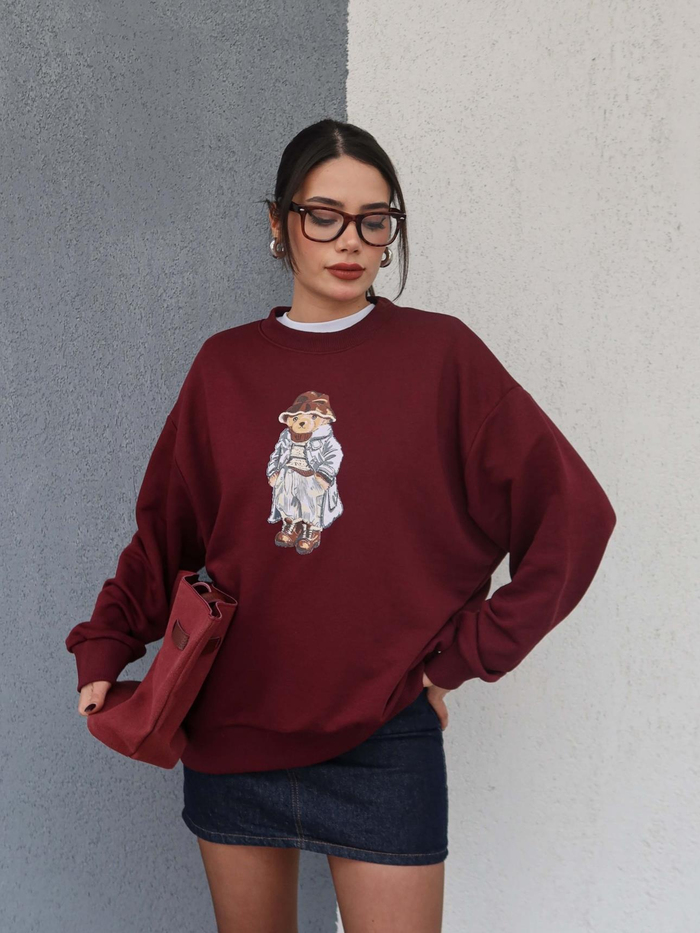 Bisiklet Yaka  Teddy Bear Sweat