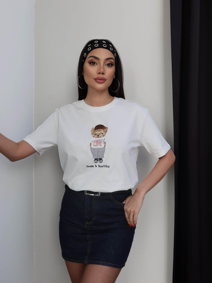 Bisiklet Yaka Teddy Bear Tshirt